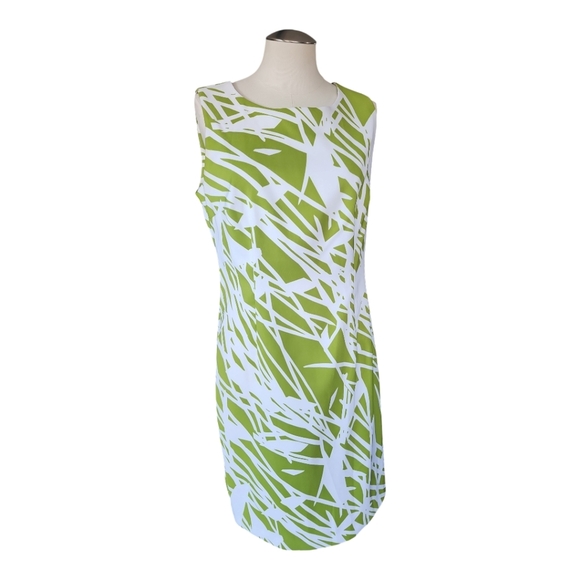 Ronni Nicole Green White Paint Splatter Sleeveless Sheath Dress 10 - Picture 1 of 8